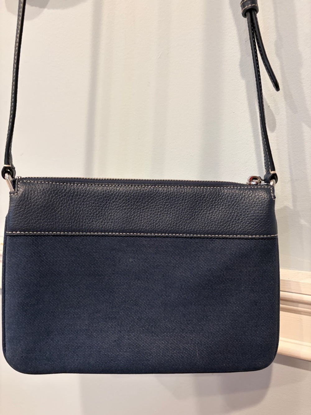 Kate Spade New York Jackson Denim Triple Gusset Navy Crossbody Bag - Picture 5 of 9